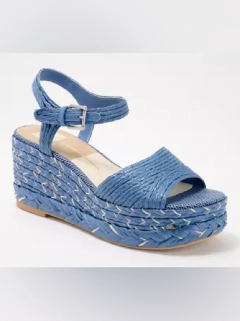 DOLCE VITA women's tiago platform raffia sandals in blue Size 7